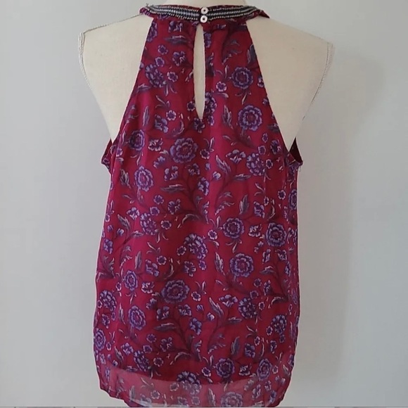 Hollister Burgundy Halter Beaded Neckline Floral Tank Blouse Size Small - Picture 8 of 13